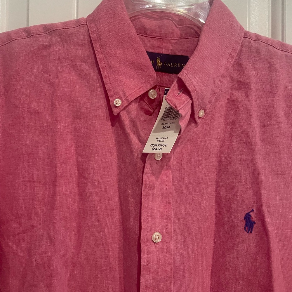 Polo by Ralph Lauren Men's Pink Casual Linen Shirt NEW WITH TAGS - Picture 3 of 7